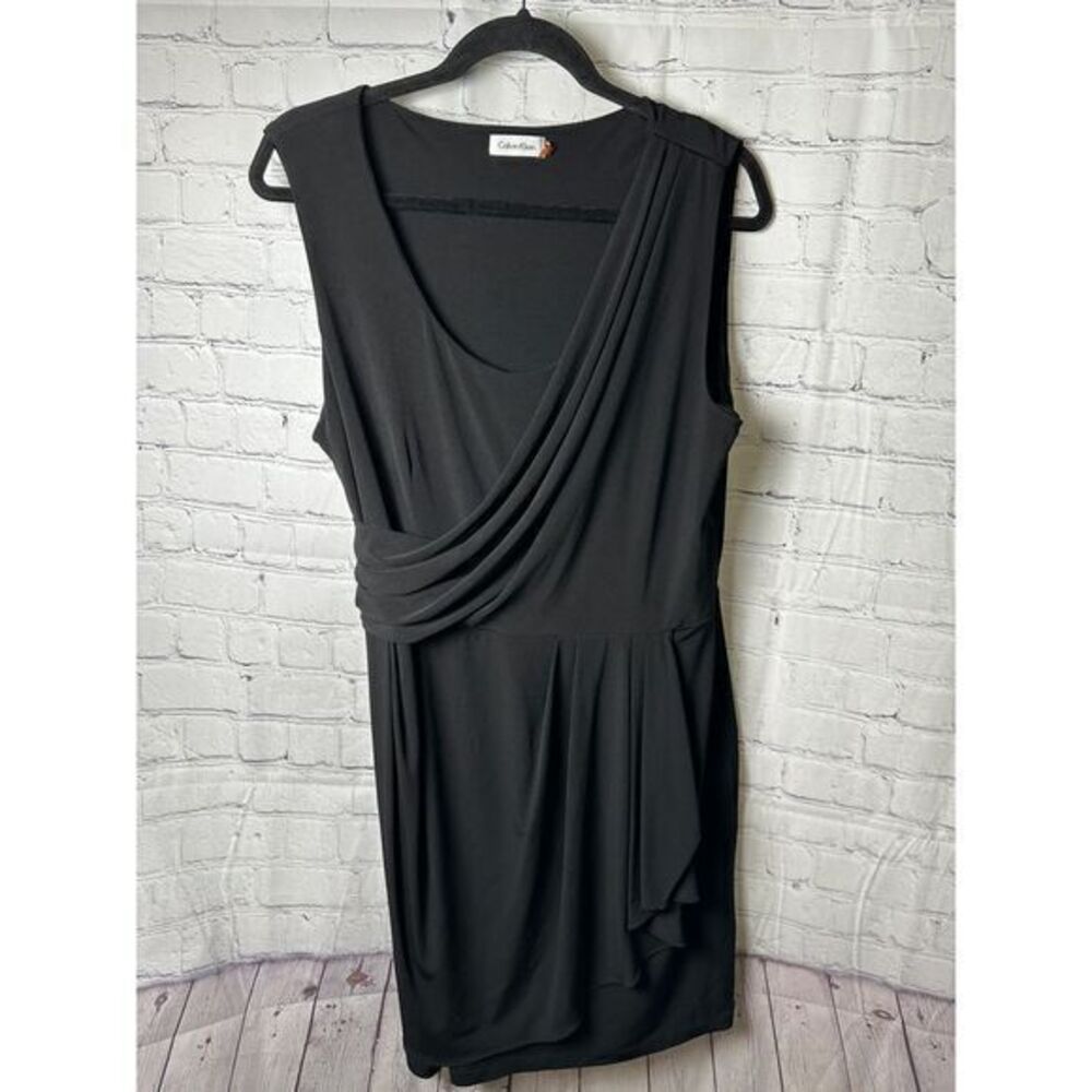 Calvin Klein Elegant Black Draped Cocktail Dress Evening Wear (14)  WORN ONCE